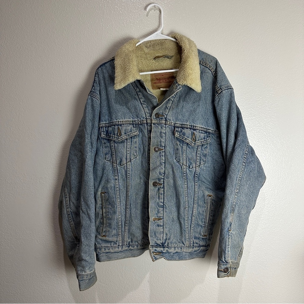 Levis Denim Sherpa Jean Jacket Relaxed Trucker Coat Vintage Size XL
